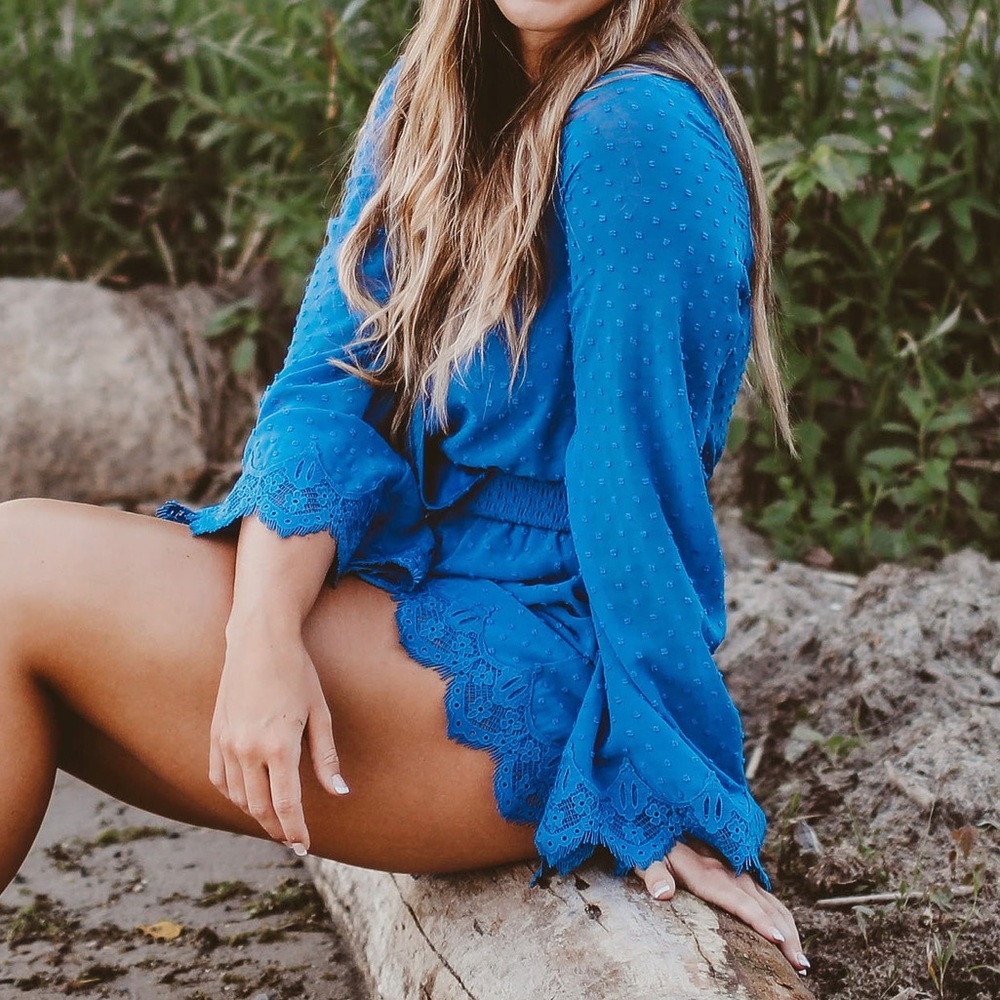 lulus blue long sleeve romper